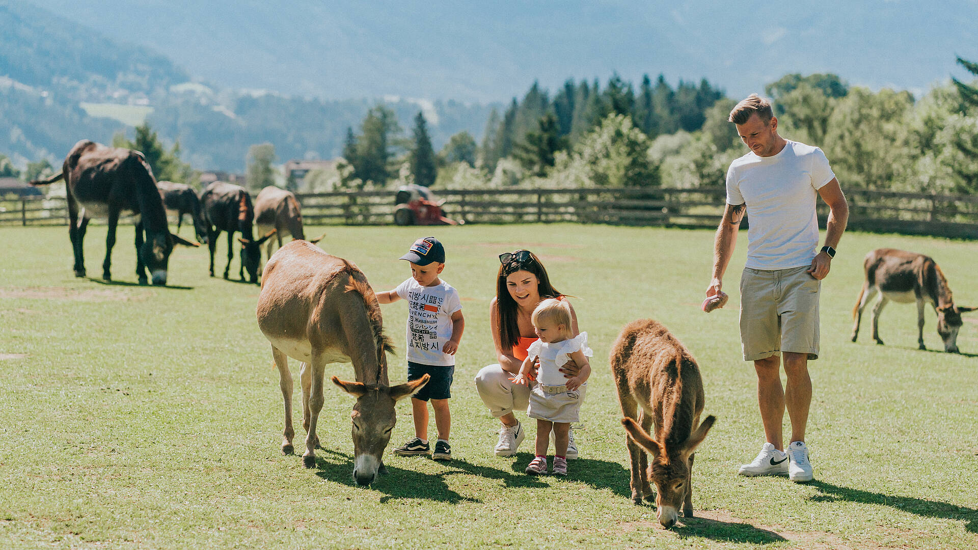 Familie mit Kindern beim Eselpark Maltatal